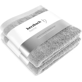 herzbach home Premium Hand Towels 50 x 100 cm Set of 2 (Silver Grey) - High Quality, Soft & Absorbent Towels in Best Quality - 100% Natural Cotton