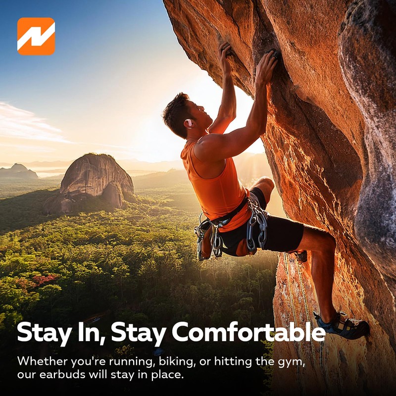 NUTSHELL NS18 Wireless Earbuds for Workouts, 12H Non-Stop Playback, Sweat-Resistant,