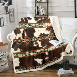 Erosebridal - Manta de forro polar de piel de vacuno café con estampado de vaca de las tierras altas, manta occidental azteca exótica de 50 x 60 pulgadas, animales salvajes de granja, decoración de