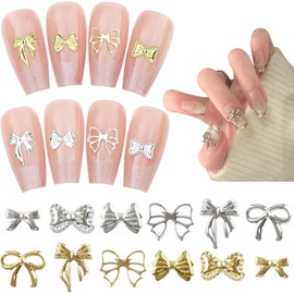 Lilbitty Pack of 120 3D Bow Nail Charms, Gold and Silver Bows for Nail Decoration, Versatile Nail Art Rhinestones for Stylish Designs and DIY Projects