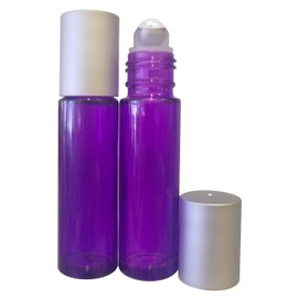 Perfume Studio® 10ml Purple Glass Roller Bottles with Glass Ball Roller and Silver Cap for Aromatherapy and Essential Oils; 2 Piece Set (Glass Ball, Purple)