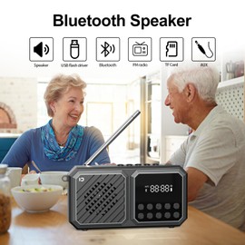 SHIDU Portable FM Radio with Bluetooth Speaker, Tf Card Player, Auto Scan Save Support USB AUX, Rechargeable Battery for Home, Camping, Outdoor