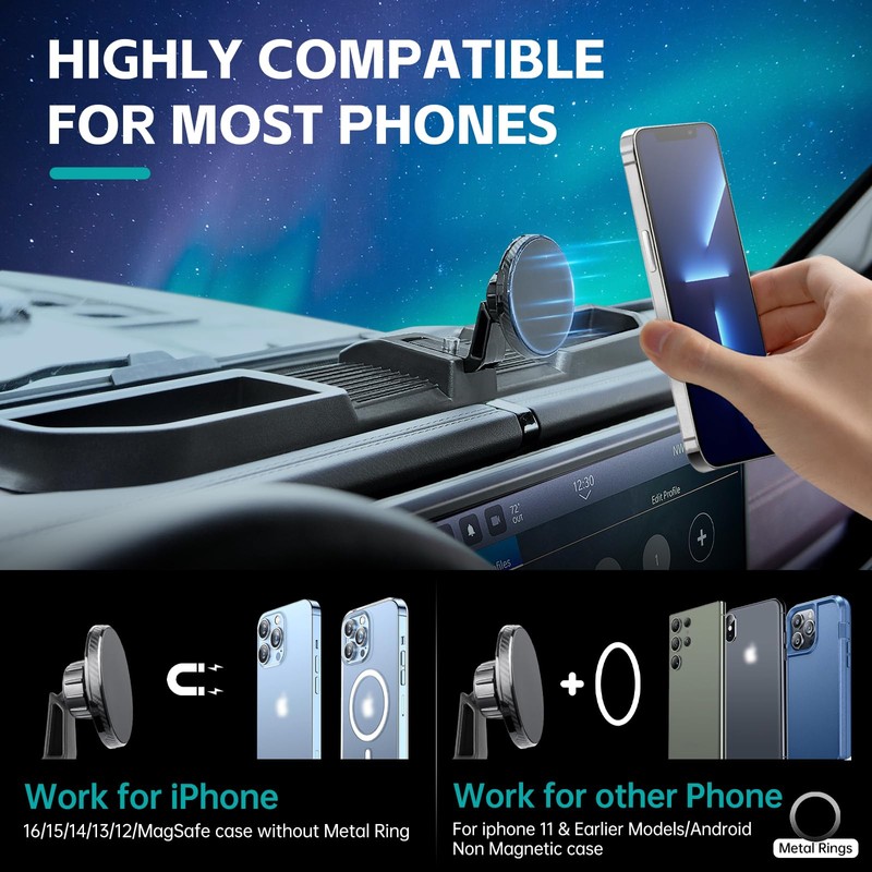 OUSUWO Magnetic Dash Phone Mount for 2024 2025 Jeep Wrangler