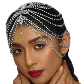 1920s Headpiece for Women Rhinestone Cap Silver Crystal Head Chain Bohemian Hair Accessories Party Cap Headpieces Bridal Head Jewelry for Women