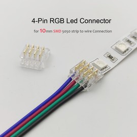 Masterwon RGB LED Strip Light Connectors 4-Pin 10mm Solderless Clips for SMD 5050 Strip-to-Wire Joints (Pack of 20)