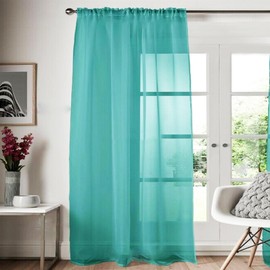 Roseley Slot Top Voile Curtain 1 Panel Mesh See Through Living Room Patio Door Drape Nursery Sheer Organza Net Curtain [Teal, W:58'' x D:54'']