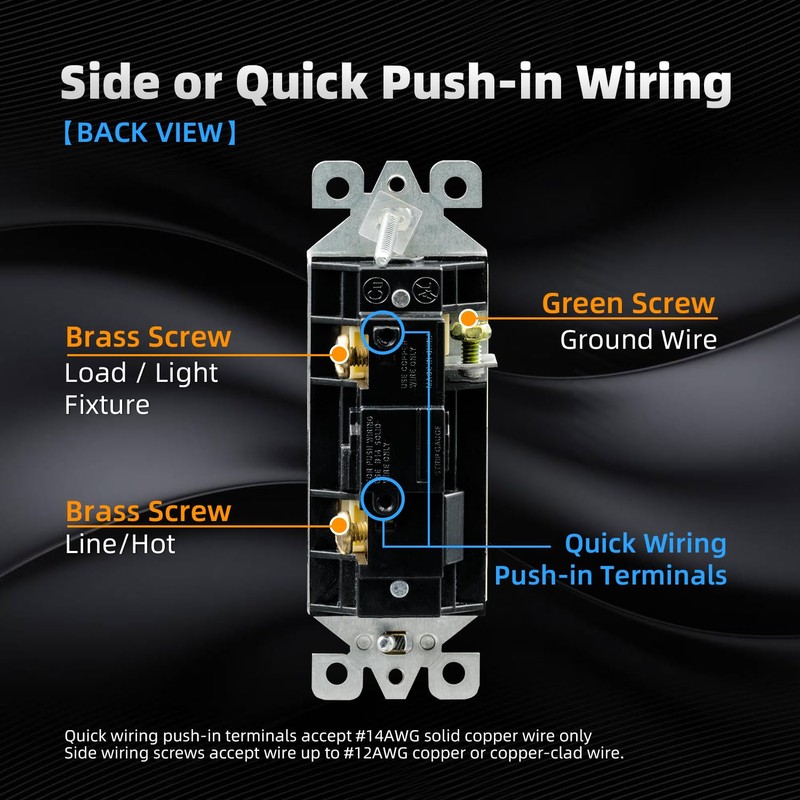 ELEGRP Matte Black Single Pole Decorator Light Switch, 15Amp, 120-277V,