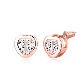 Heart Initial Stud Earrings 14K Rose Gold Plated CZ Hypoallergenic Alphabet Letter Initial Earrings Birthday Gifts for Women (Rose Gold T)