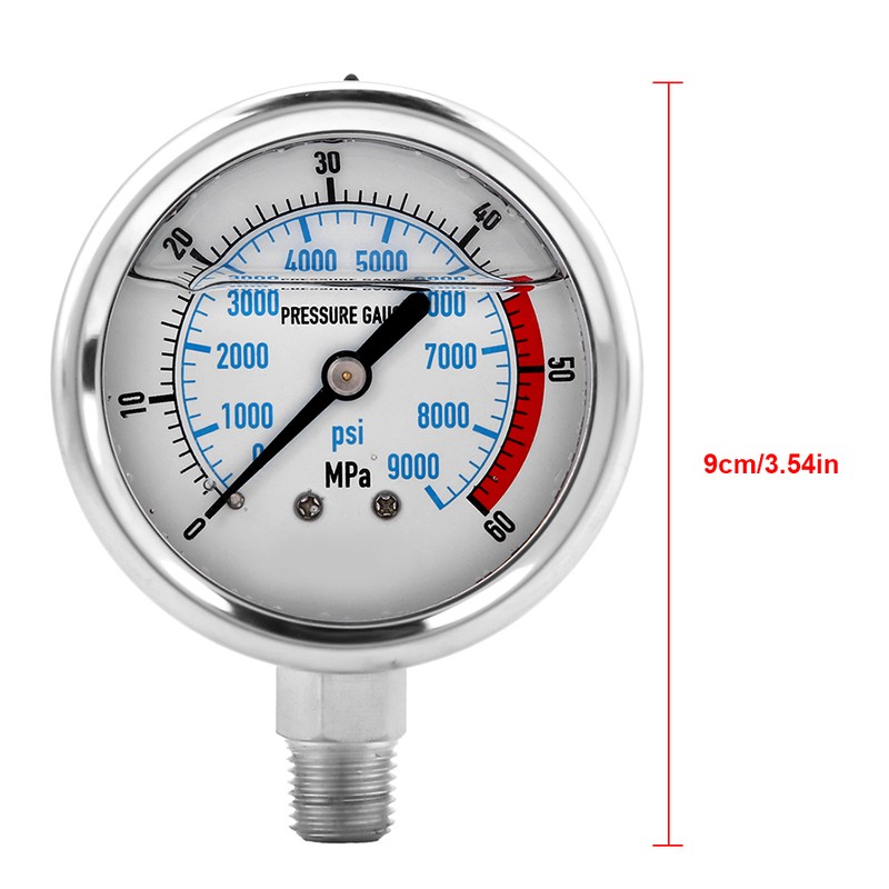 Hydraulic Pressure Gauge 60MPA/9000PSI Base Entry NPT1/4