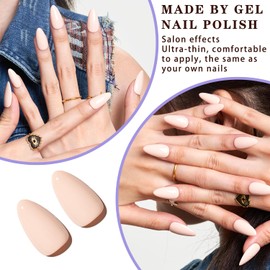 Press On Nails Short,WOOYAS Made By Gel Polish Nude Fake Nails Medium Almond,Opaque Reusable 24PCS False Nail Kit, 12 Sizes with Nail Glue and Nail Sticks