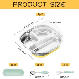 CHENBOOW Stainless Steel Plate Baby, Baby Plate with Suction Cup, Children's Plate with Suction Cup, Stainless Steel Suction Cup Plate, Divided Children's Plate Set, Divided Non-Slip Tableware, with