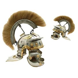 THOR INSTRUMENTS Roman Centurion Steel Helmet White Plume and Liner Brass & Silver Polish Finish Rustic Vintage Home Decor Gifts