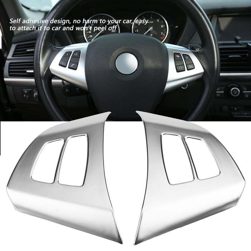 2pcs Chrome Steering Wheel Button Frame Decoration Cover Trim for