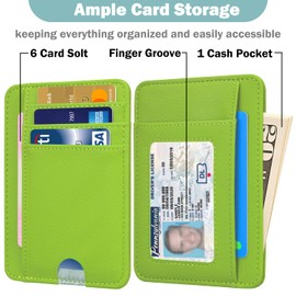 HOTCOOL Slim Wallet for Men, Minimalist Front Pocket Simple Leather Credit Card Holder RFID Blocking for Men & Women, Thin Organizer Gifts, Litchi - Apple Green, Litchi Apple Green, Small Wallet