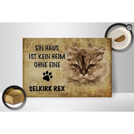 FEMER Wooden Sign with Saying 30 x 20 cm Selkirk Rex Cat without No Home Decorative Sign Wooden Sign