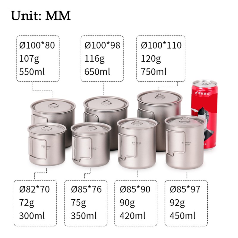 TOMSHOO Ultralight Titanium Cup Outdoor Portable Camping Picnic Water Cup