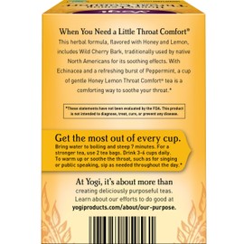 Yogi Tea Honey Lemon Throat Comfort - 16 Bags per Pack (4 Packs) - Soothing Organic Honey Tea - Includes Lemongrass, Peppermint Leaf, Licorice Root, Wild Cherry Bark, Black Pepper & More
