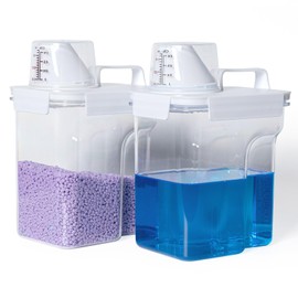 G2 GO2GETHER Laundry Detergent Container,2Pack -68oz Laundry Detergent Dispenser with 5 labels for Laundry Room, Laundry Scent Beads, Powder,Bleach,Soap,Fabric Softener Storage and Organization.