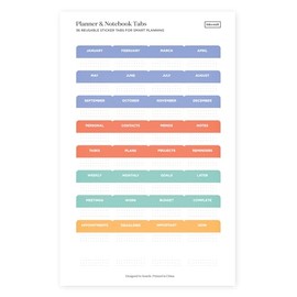 Ink+Volt Planner Tabs, Notebook Tabs, Month Tabs for Planner, 36 Pieces 15/16 Inch x 11/16 Inch on a 5 x 8 Inches Sheet, Index Tabs Self Adhesive - Multiple Colors (Bright)