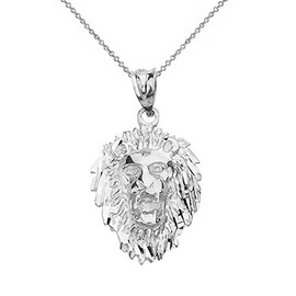 Leo Zodiac Sign Roaring Lion Head Pendant Necklace (22" Sterling-Silver)