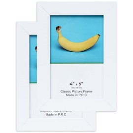 TheDisplayGuys - Square Profile Wooden Picture Frame with Tempered Glass - 4" x 6" with Easel - 2-Pack - White