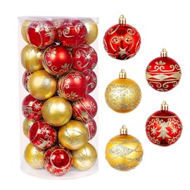 2.36" Christmas Balls Ornaments Set, 30ct Christmas Ball Decoration Set Shatterproof Hanging Christmas Ornaments for Xmas Trees Decor Christmas Holiday Party(Red Gold)