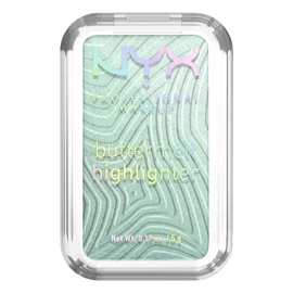 Nyx Professional Makeup, Buttermelt Highlighter, Tono: Butta Mint (menta). Iluminador cremoso, hasta 12hrs de uso, no se desvanece, resistente a transferencias. Fórmula vegana.