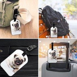 Zoczos Pug Dog Luggage Tag Face Happy Puppy Cute Pet Animal Suitcase Tag with Strap for Handbag School Bag Label ID, 1 Pack