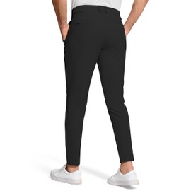 SERAMY Men's Golf Dress Pants 30" Inseam Stretch Skinny Tapered Lightweight Breathable Chino Trousers with Pockets for Casual Work Black 32