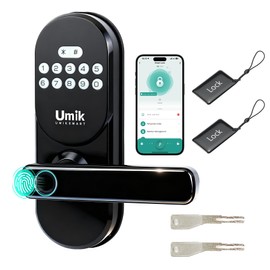 UMIK UMIKSMART Fingerprint Smart Door Lock with Handle, Keyless Entry Door Lock for Front Door, Auto-Lock, APP Control, Easy Install (Black)