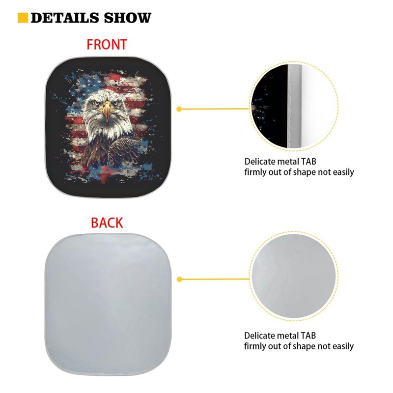 Quelytytrip Eagle Flag Print 2PCs Car Windshield Sun Shade,Blocks 99%
