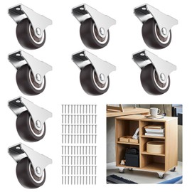 SKMYL 1.5 Inch Small Fixed Caster Wheels with Quiet Rolling,Drawer Rollers Plate Rubber Side Mount Caster Wheels for Furniture,Drawers,Storage Bins(Brown,8PCS)