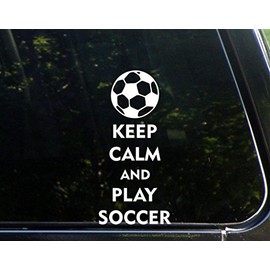 Sweet Tea Decals Keep Calm and Play Soccer - 3 1/2"x 8" - Vinyl Die Cut Decal/Bumper Sticker for Windows, Trucks, Cars, Laptops, Macbooks, Etc.