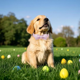 Maca Bates Easter Day Dog Collar with Bow Bowtie Bunny Paws Dogs Bow Tie Collars Breakaway Soft Cute Adjustable Pink Eggs Collor Easters Rabbit Foot Gift for Small Medium Large Boy Girl Puppy and Pet