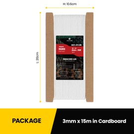 Kamu Synber Paracord 3 mm x 15 m Paracord 425 100% Nylon Rope Type II Cords with 3 Cores for Crafts, Outdoor, Camping, Survival, Load Capacity 192 kg, White