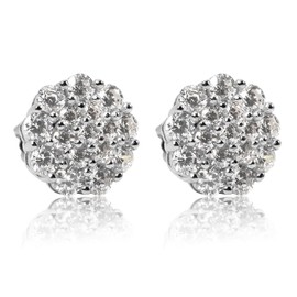 Flower Cluster White Gold Plated 925 Sterling Silver Large Men’s Women's Iced CZ Round Honey Comb Set Hypoallergenic Circle Hip Hop Trendy Fashion Big Cubic Zirconia Stud Screw Back Earrings