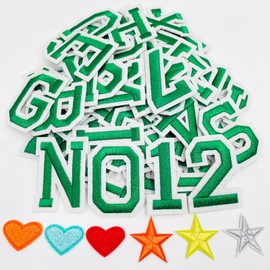 Jongdari Iron On Letters and Numbers Patches for Clothing, 2" Embroidery Alphabet Letterman Jacket Patche A-Z & 0-9 Applique for Backpack & Fabric (Green 78pcs)