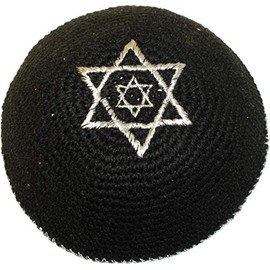Beige/Gris oscuro 17 cm DMC - Kipá de algodón 100% Knitted Torah chabad capjewish
