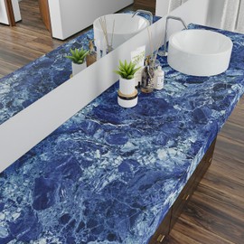 CHIHUT Royal Blue Marble Contact Paper for Countertops 17.7”x100” Marble Wallpaper Peel and Stick Countertops Matte Removable Waterproof Contact Paper for Bathroom Counter Top Covers Backsplash Walls