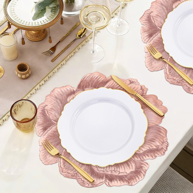 fanquare 3D Rose Gold Flower Placemats Set of 6, 15"