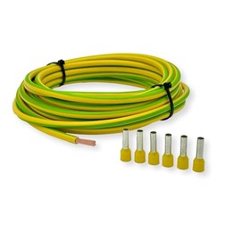 CusoTec Grounding Cable 6 mm² Green/Yellow with 6 Wire End Ferrules H07V-K Core Cable Grounding Cable Flexible Fine-Strand (5-30 m) (10 Metres)