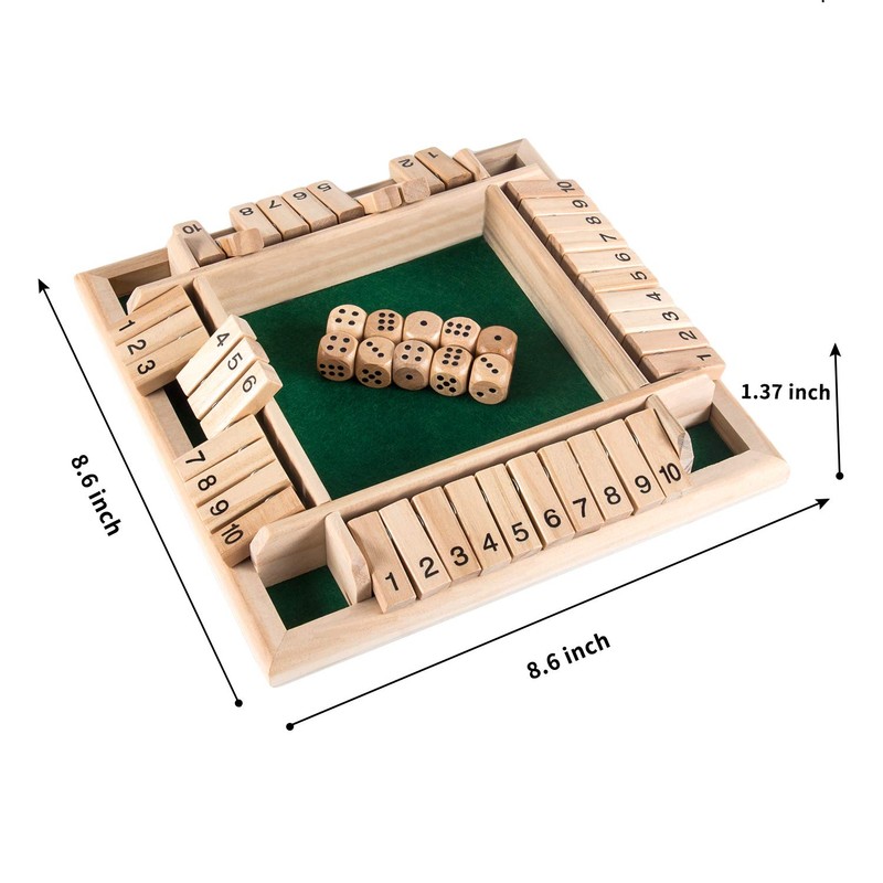 AMEROUS 1-4 Players Shut The Box Dice Game,Classic 4 Sided