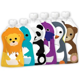 SQUOOSHI Reusable Food Pouches 5 oz + 3.4 oz - 4 Large + 2 Small Pouches