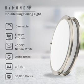 DYMOND LED Ceiling Light Fixture Flush Mount 4000K Natural Daylight Dimmable Surface Mount Brushed Nickel Ceiling Lamp for Kitchen, Hallway, Bathroom, Bedroom, Closet (12 Inch) (1 Pack)