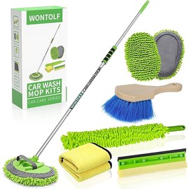 62'' Car Wash Brush with Long Handle Chenille Microfiber Car Wash Mop Mitt Car Cleaning Kit Windshield Window Squeegee Car Duster Microfiber Towels Wheel Tire Brush for Cars RV Truck Boat