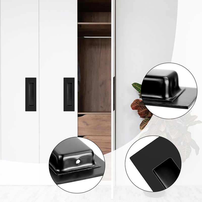 yuntop Black Sliding Closet Door Handles Recessed Finger Flush Pulls
