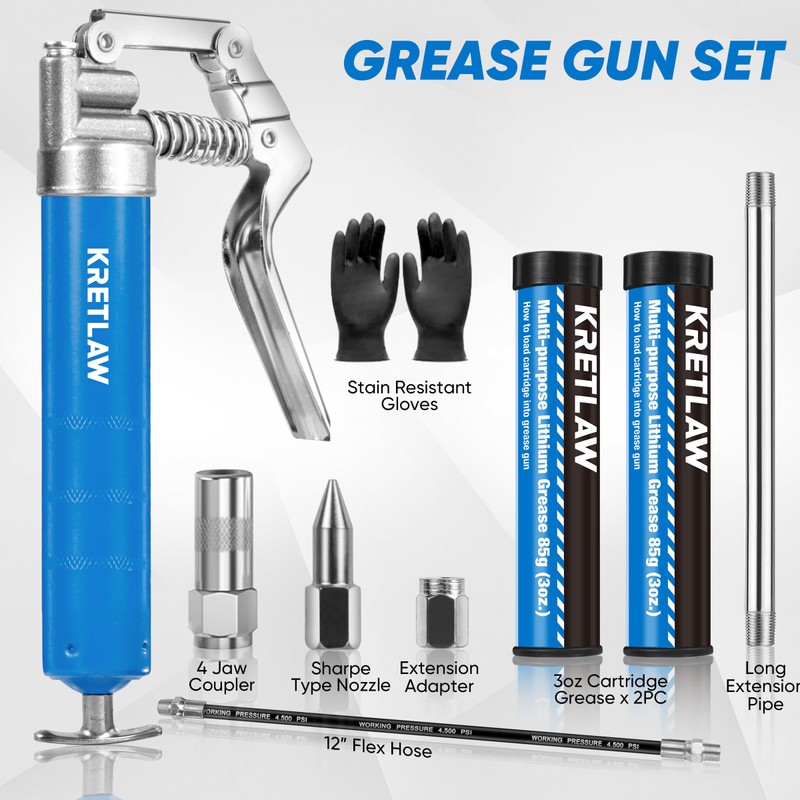 KRETLAW Mini Grease Gun (3000PSI) with Double 3oz Cartridge Grease