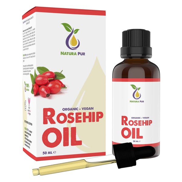 Rosehip Oil 50 ml (Rose Hip Seed Oil) - 100% Cold Pressed Vegan in Glass Bottle - Wild Rose Oil for Face, Body, Hair, Skin, Hands, Scalp