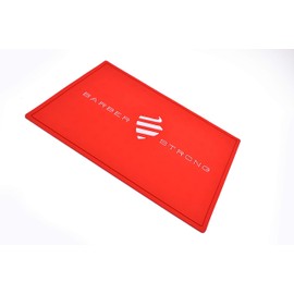 Barber Strong The Barber Mat, Countertop Workstation Mat for from Hair Cutting Tools and Accessories, Extra Grip for Slip-Prevention, Red w/White Logo