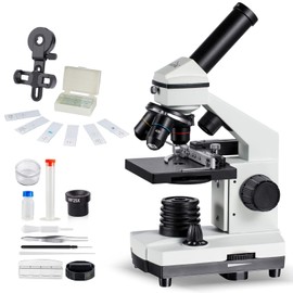 MAXLAPTER Microscope Kit for Kids 8-12 with Prepared Slides, 100-1000X Professional Compound Microscope for Kids Students with Mechanical Stage, Optical Glass Lenses, 10 Slides, Filter, Phone Adapter